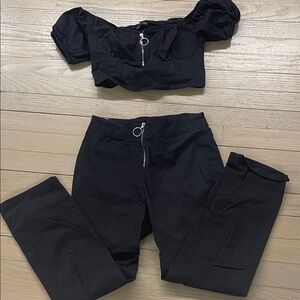 Cotton On Black Women's Skinny Pants & Crop Top Set